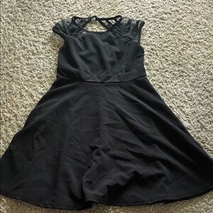 Emerald Sundae Black Mini Dress with Lace Accents